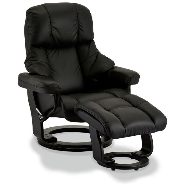 Relaxsessel Manual Schwarz Echtleder mit Hocker Crown - FURNHOUSE