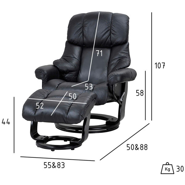 Relaxsessel Manual Schwarz Echtleder mit Hocker Crown - FURNHOUSE