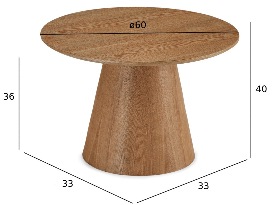 Runder Couchtisch mit Säulenfuß Tango Eichefarben ø60x40 cm - FURNHOUSE