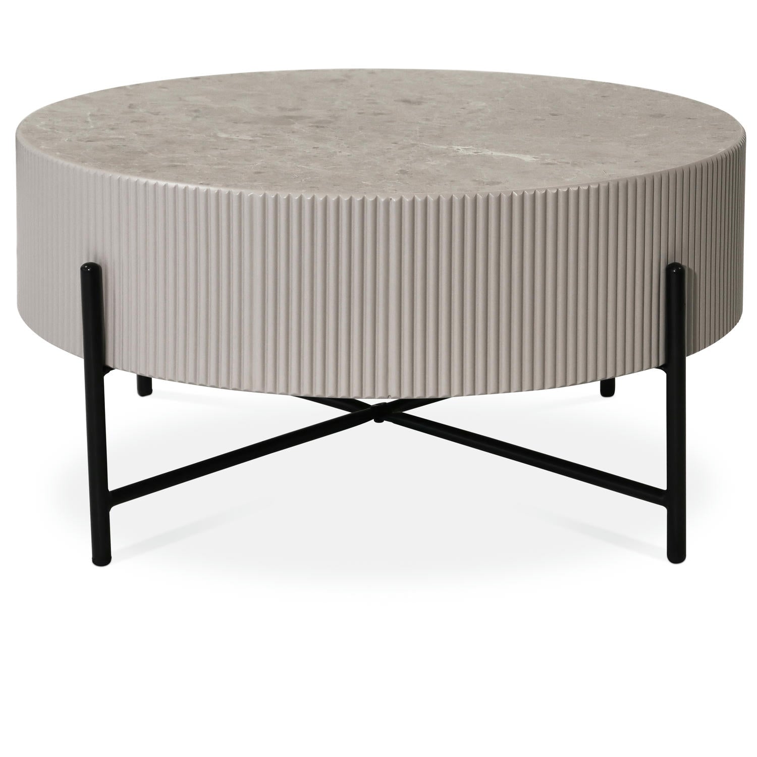 Milo Couchtisch Rund ø80 cm - Marmoroptik & Lamellenoptik Grau