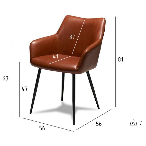2er Set Cognac Braun Kunstleder Esszimmerstühle Maria - FURNHOUSE