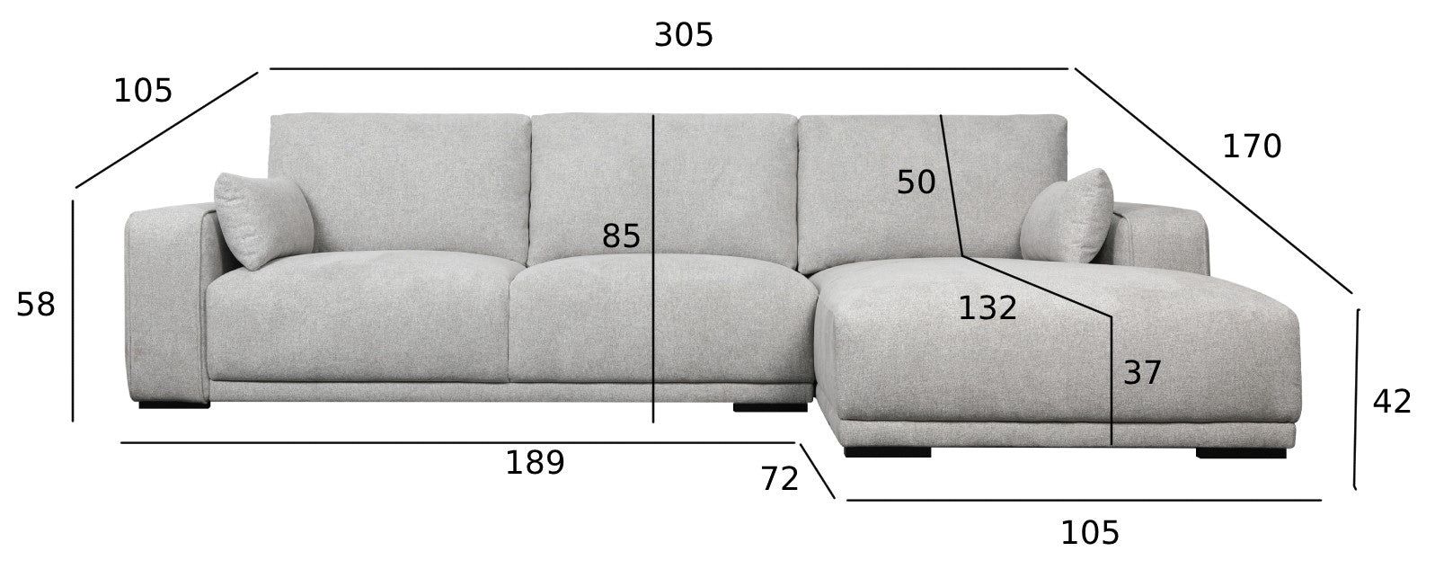 3-Sitzer Ecksofa Rechts California Grau - FURNHOUSE