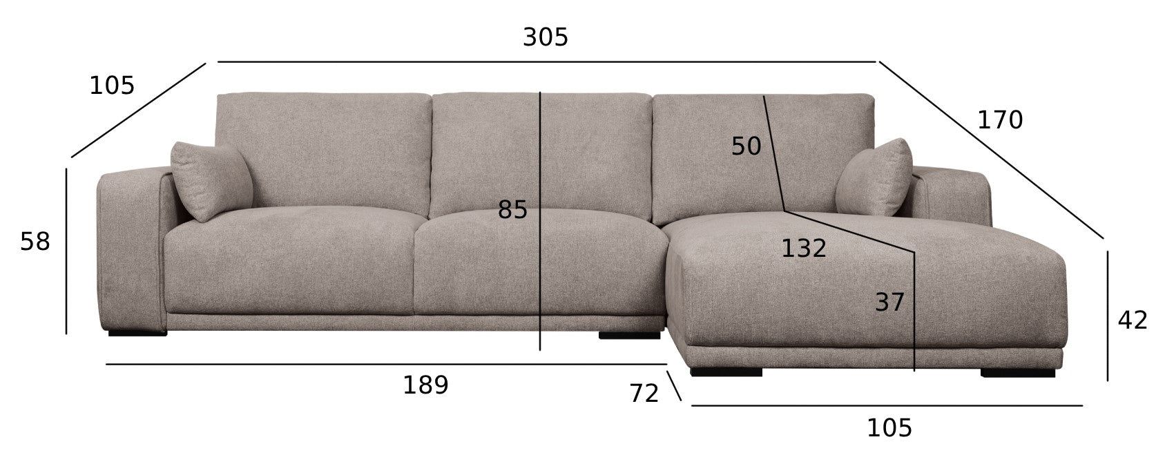 3-Sitzer Ecksofa Rechts California Sand - FURNHOUSE