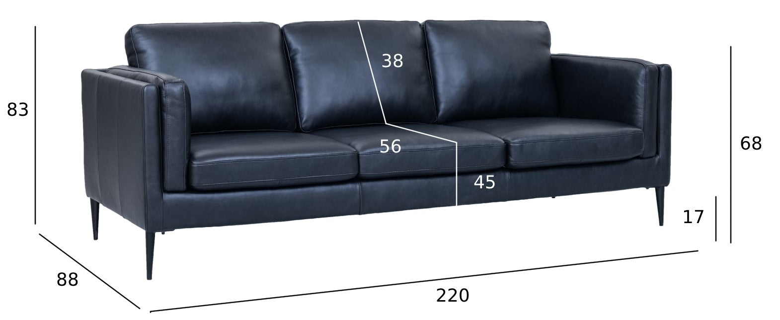 3-Sitzer Sofa Valencia Schwarz - FURNHOUSE
