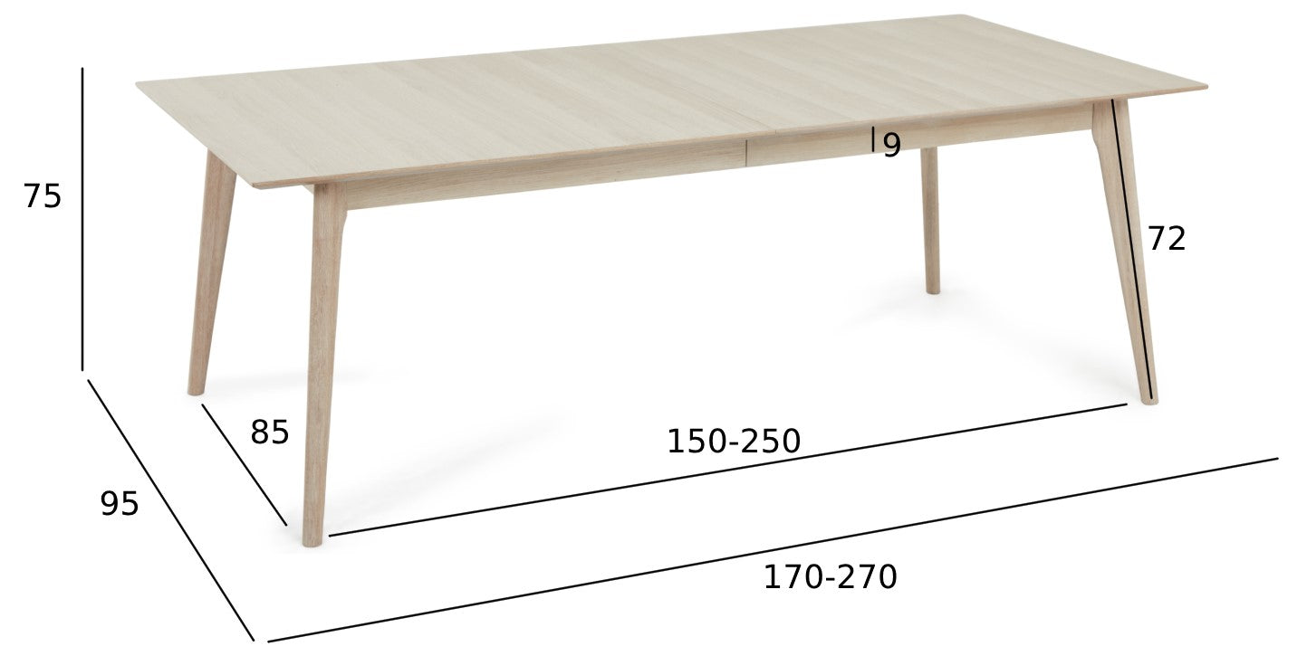 Rechteckiger Essstisch Porto - Inklusive 2 Ansteckplatten - Eiche massiv 170x95 cm - FURNHOUSE