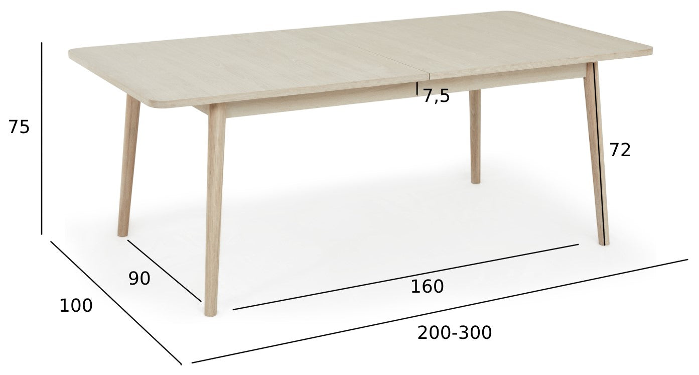 Rechteckiger Essstisch Nyborg - Inklusive 2 Ansteckplatten - Eiche massiv 200x100 cm - FURNHOUSE