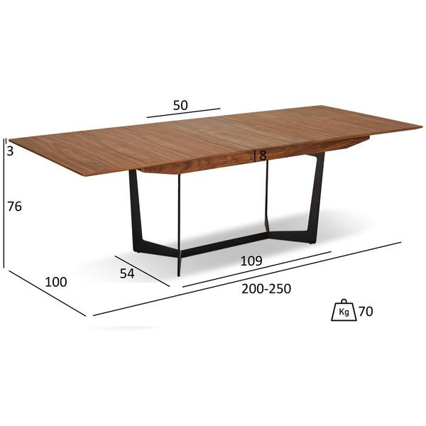 Ausziehbar Esstisch Tokyo - Inklusive 2 Ansteckplatten - Nussbaum 200/250x100 cm - FURNHOUSE