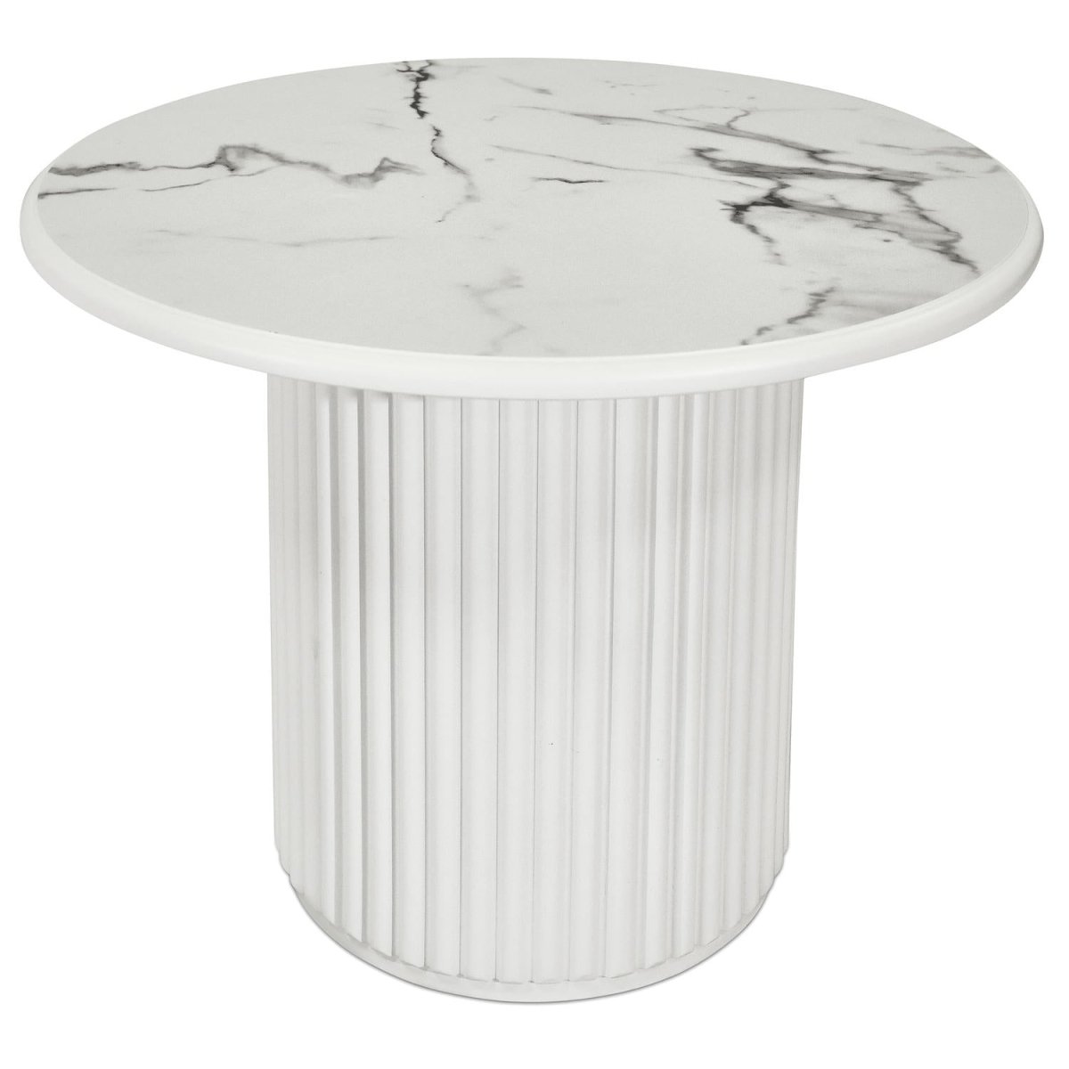 Beistelltisch Easy ø60 cm - Marmoroptik Weiß - Säulenfuß Geriffelt - Rund - Wohnzimmertisch