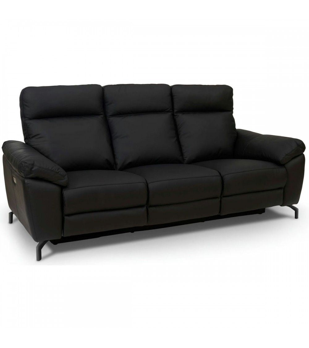 Selesta 3-Sitzer Sofa – mit Elektrische Relaxfunktion, USB - Echtleder Schwarz