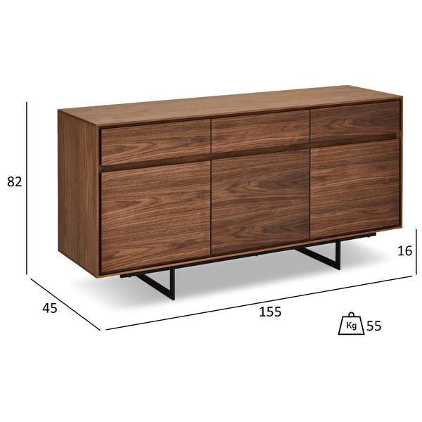 Sideboard Tokyo Nussbaum 3 Türen 155x45x82 cm - FURNHOUSE