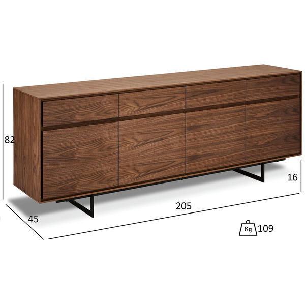 Sideboard Tokyo Nussbaum 4 Türen 205x45x82 cm - FURNHOUSE
