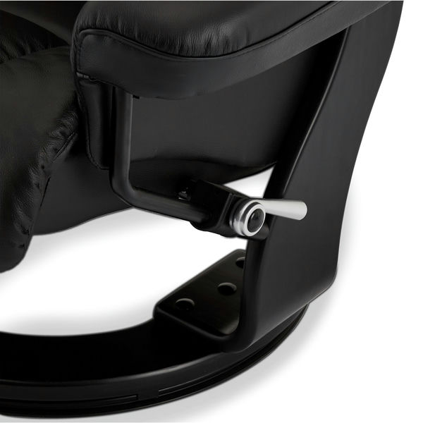Relaxsessel Manual Schwarz Echtleder mit Hocker Crown - FURNHOUSE