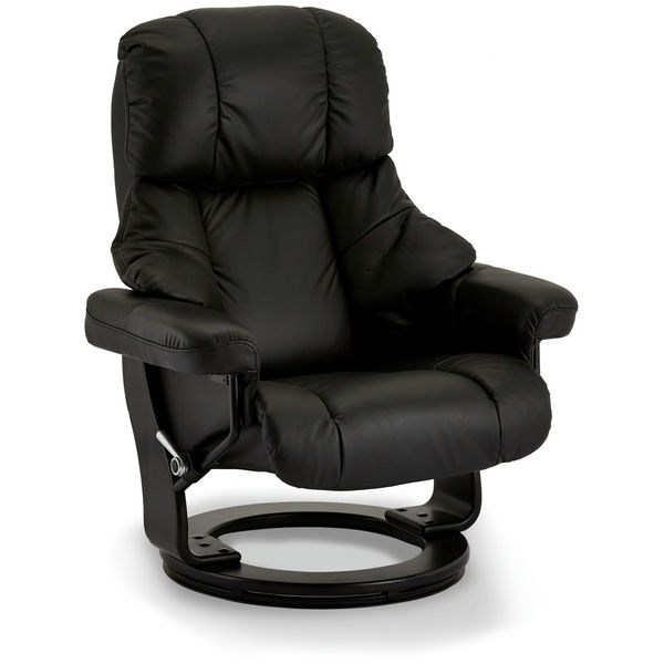 Relaxsessel Manual Schwarz Echtleder mit Hocker Crown - FURNHOUSE