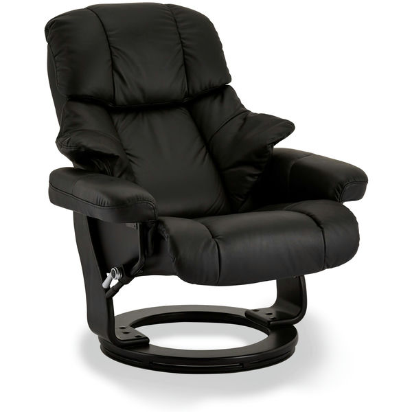 Relaxsessel Manual Schwarz Echtleder mit Hocker Crown - FURNHOUSE
