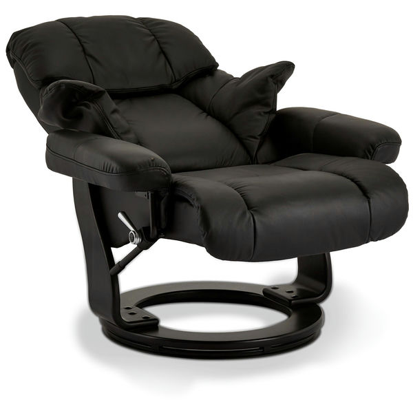 Relaxsessel Manual Schwarz Echtleder mit Hocker Crown - FURNHOUSE