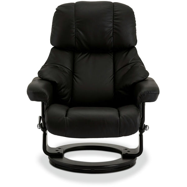 Relaxsessel Manual Schwarz Echtleder mit Hocker Crown - FURNHOUSE