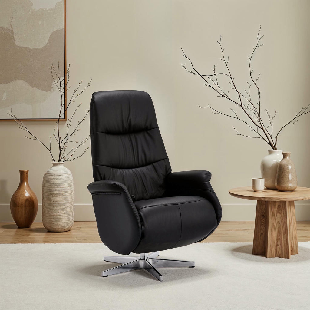 Delta Manueller Relaxsessel - Echtleder/PVC Schwarz