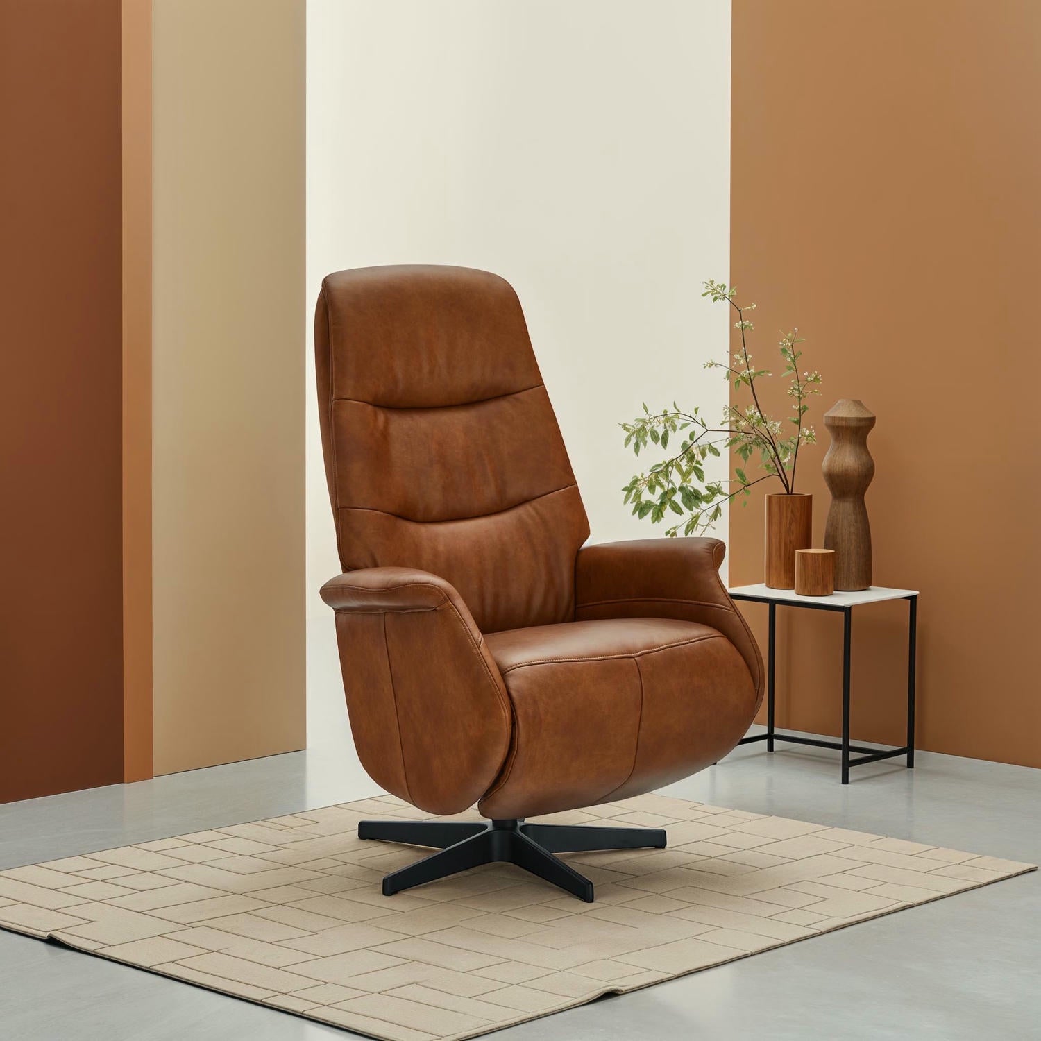 Delta Manueller Relaxsessel - Echtleder Cognac Braun