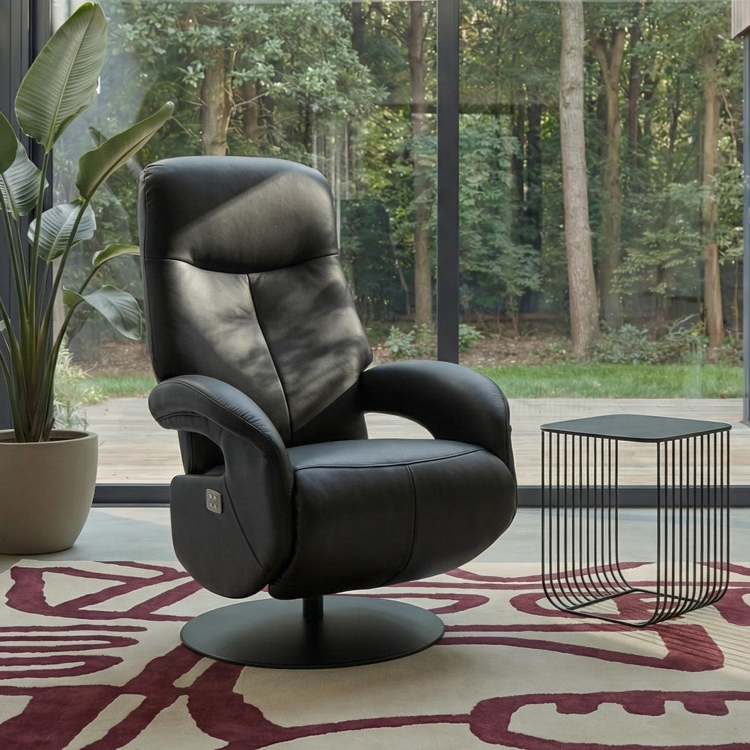 Elektrischer Relaxsessel - Echtleder Schwarz