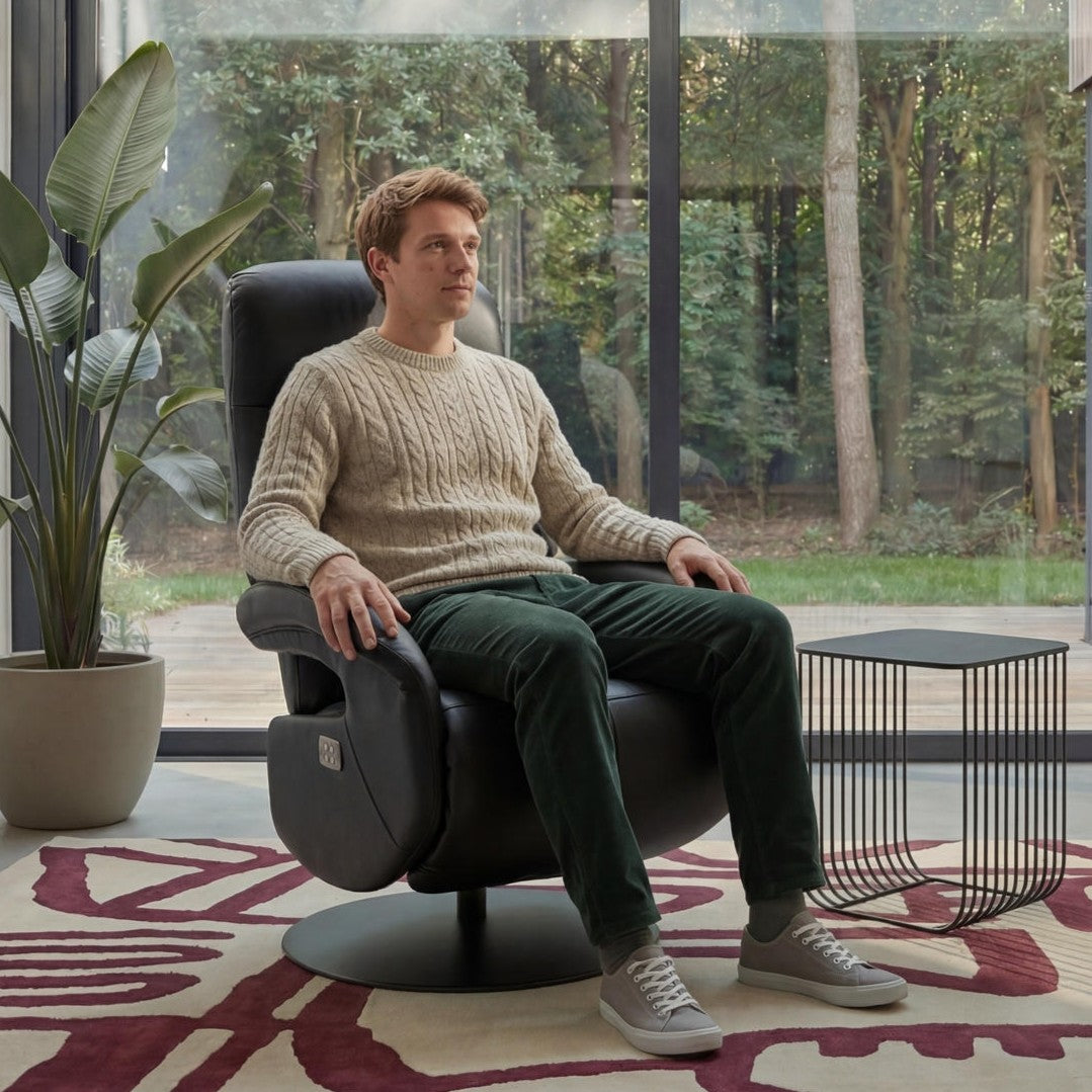 Elektrischer Relaxsessel - Echtleder Schwarz