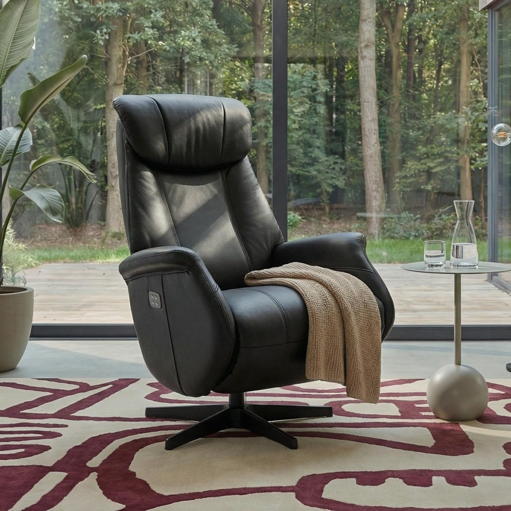 Elektrischer Relaxsessel - Echtleder Schwarz