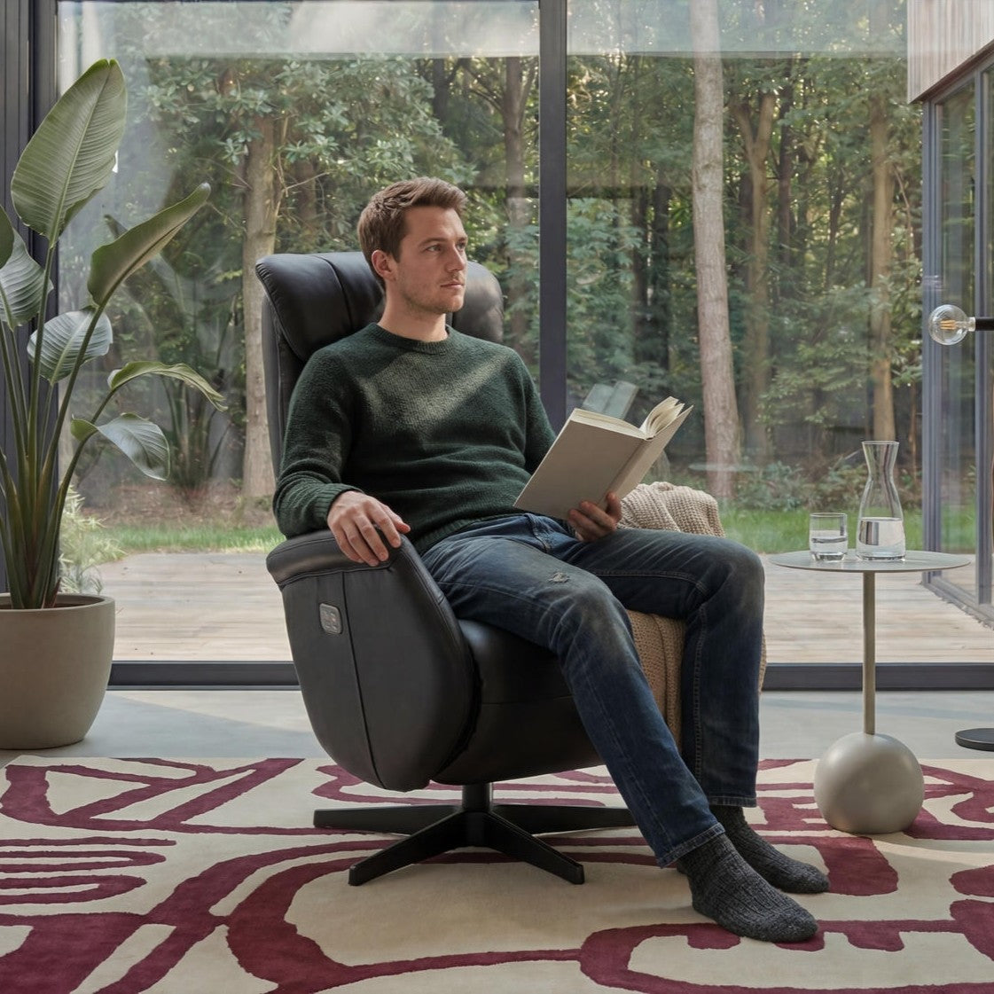 Elektrischer Relaxsessel - Echtleder Schwarz