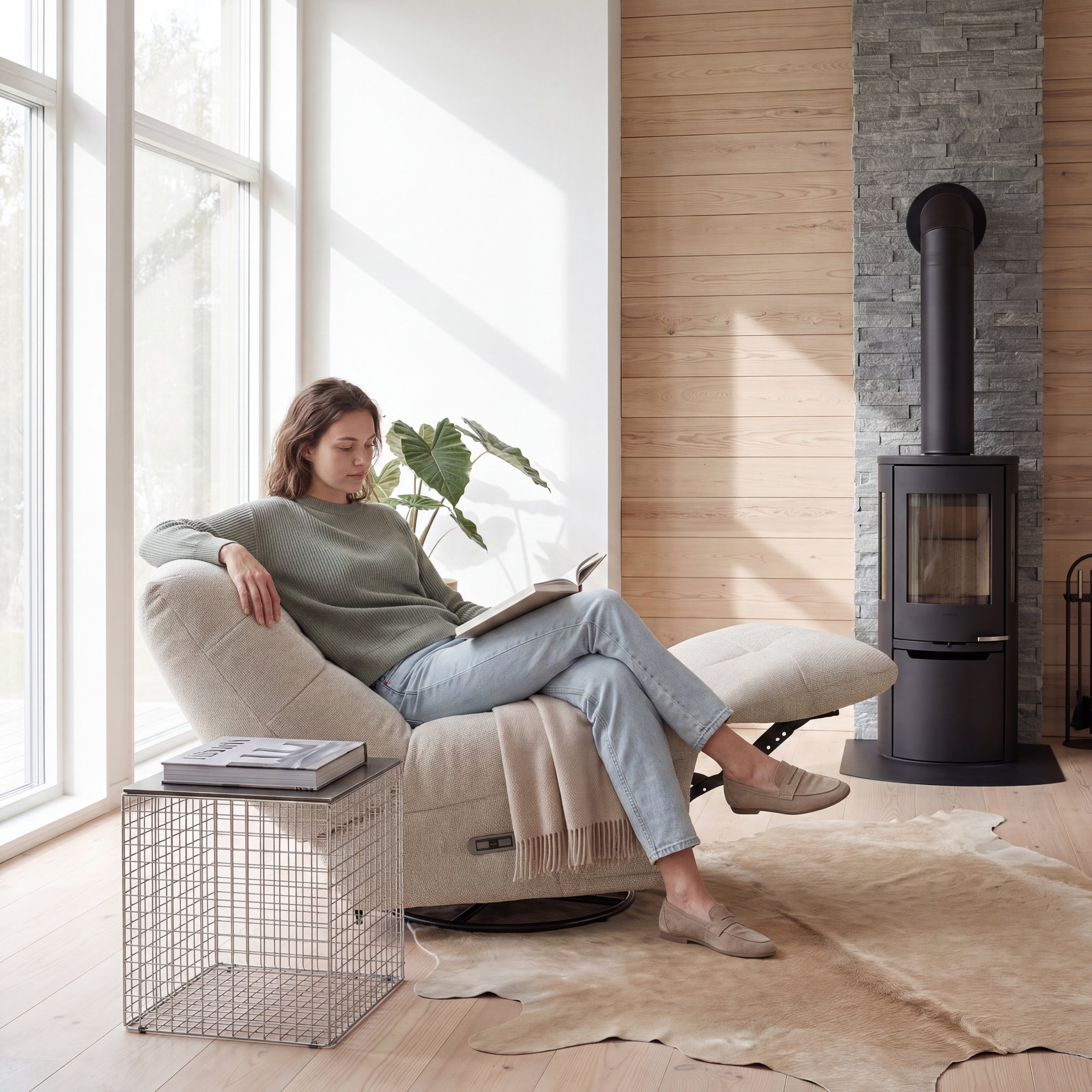 Elektrischer Relaxsessel Sultan - Stoffbezug Beige - FURNHOUSE