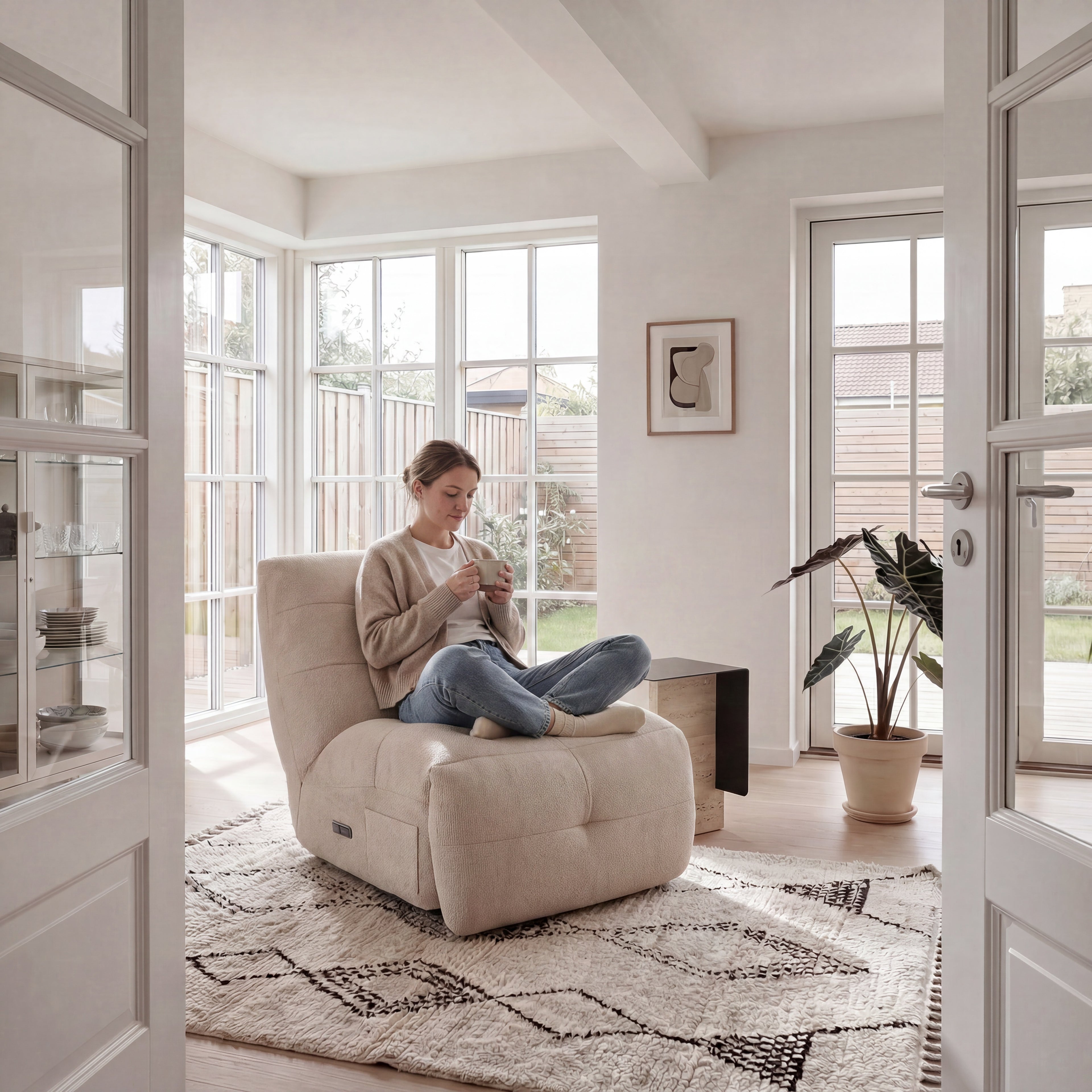Elektrischer Relaxsessel Sultan - Stoffbezug Beige - FURNHOUSE