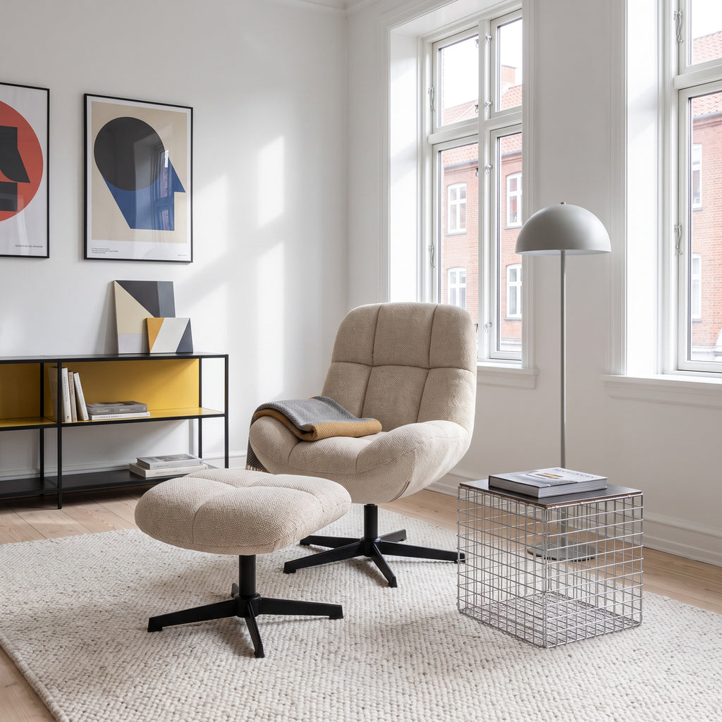 Manueller Relaxsessel Swing mit Fußhocker - Stoffbezug Beige - FURNHOUSE