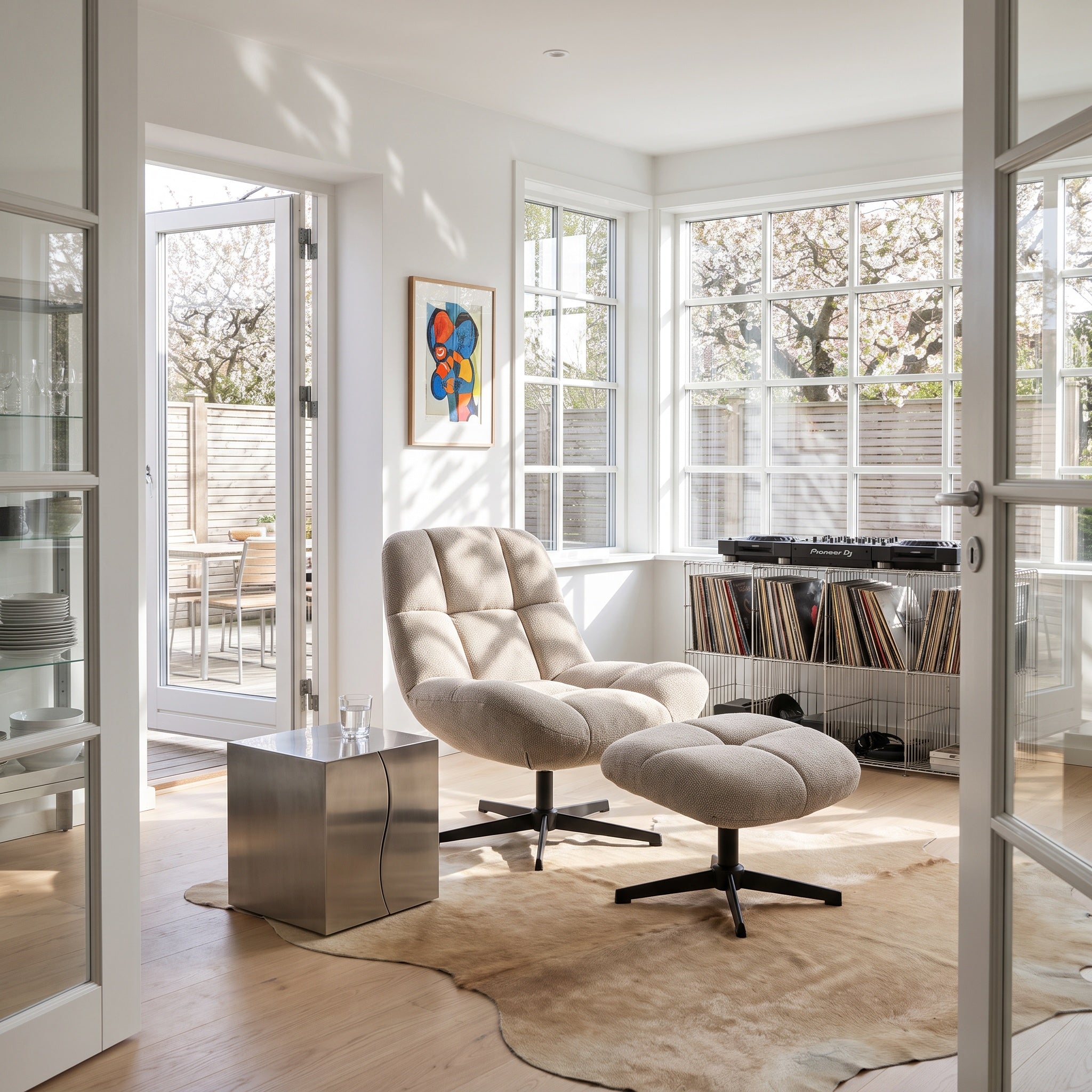 Manueller Relaxsessel Swing mit Fußhocker - Stoffbezug Taupe - FURNHOUSE