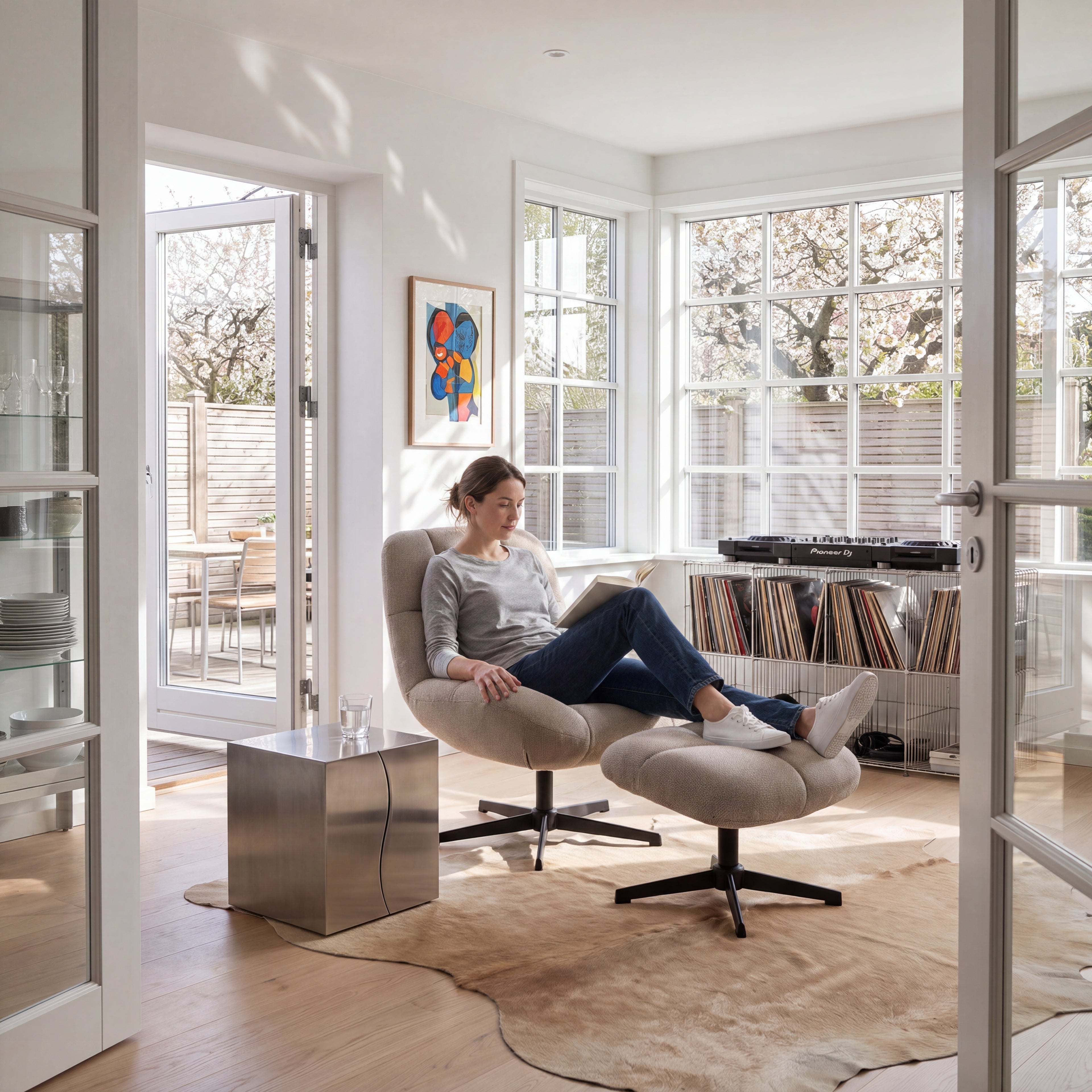 Manueller Relaxsessel Swing mit Fußhocker - Stoffbezug Taupe - FURNHOUSE