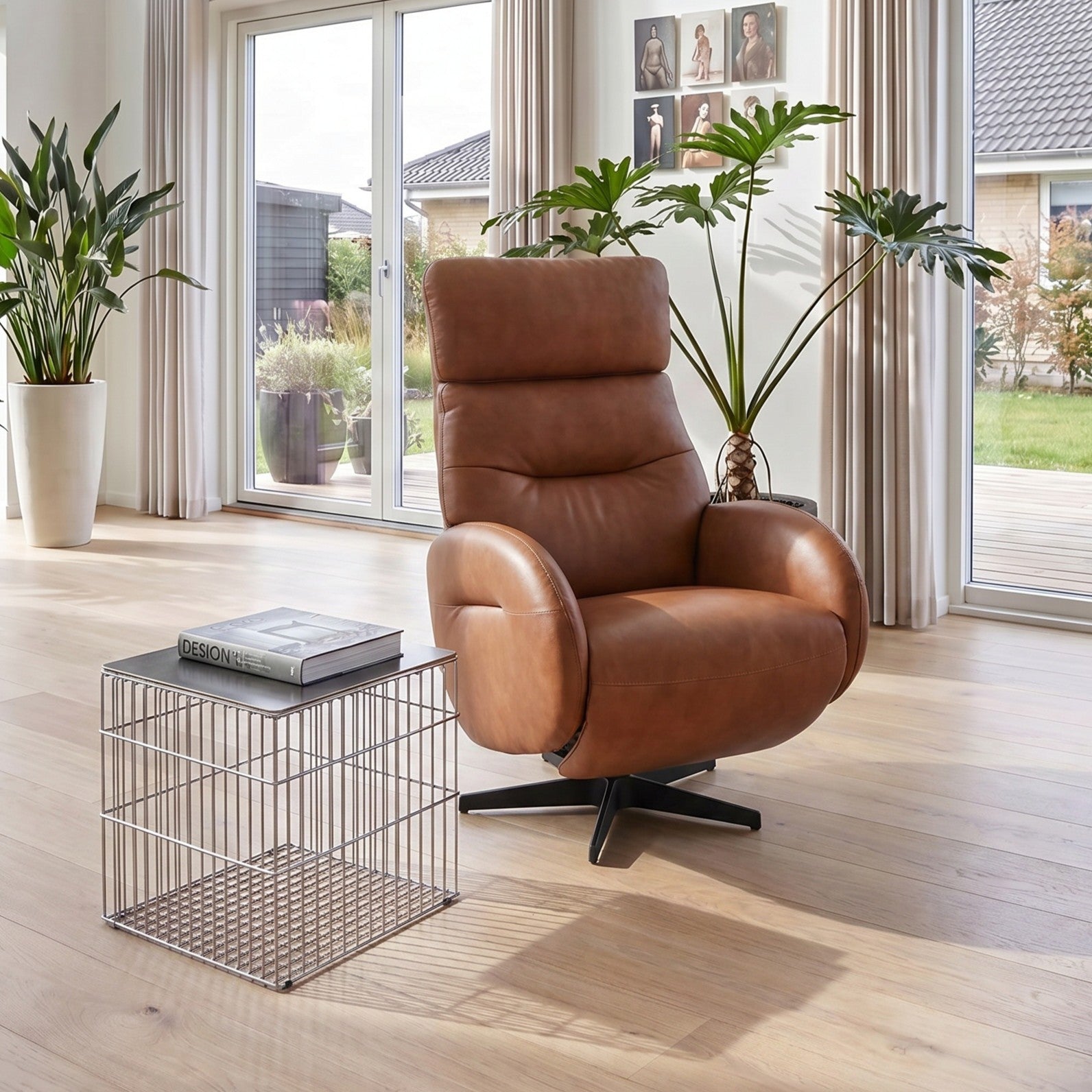 Manueller Relaxsessel Dalton - Echtleder Cognacbraun, drehbar - FURNHOUSE