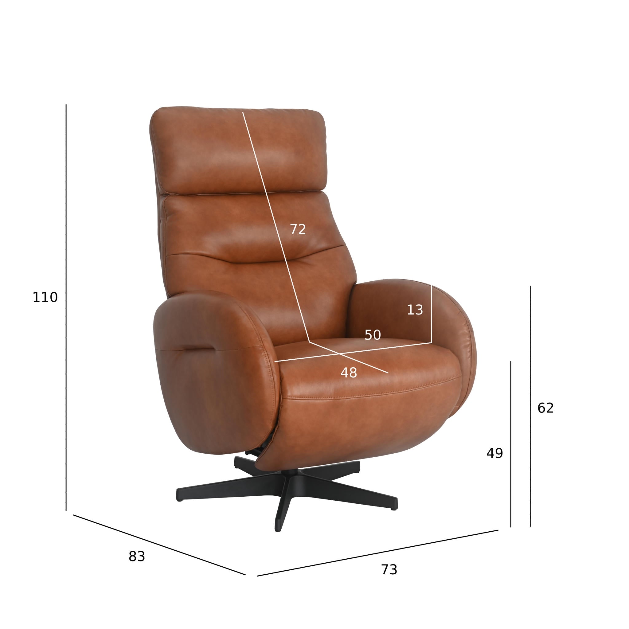 Manueller Relaxsessel Dalton - Echtleder Cognacbraun, drehbar - FURNHOUSE