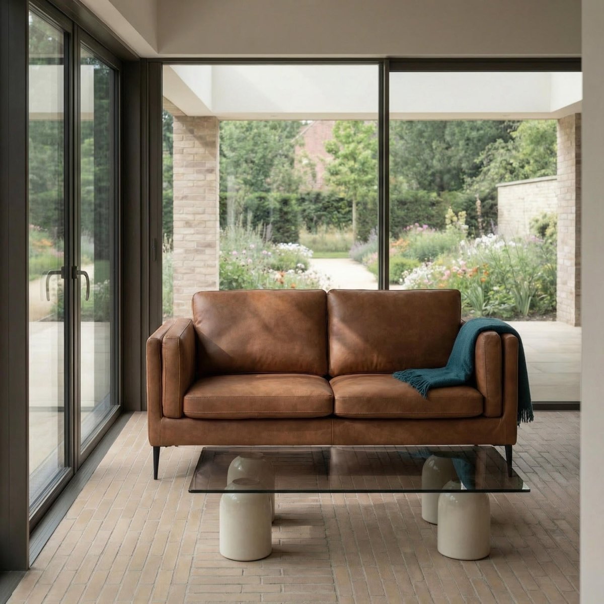 2-Sitzer Ledersofa - Echtleder Cognac Braun - FURNHOUSE