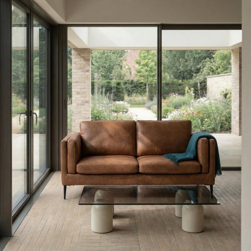 2-Sitzer Ledersofa - Echtleder Cognac Braun - FURNHOUSE