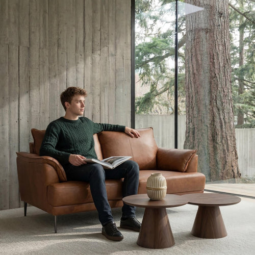 2-Sitzer Ledersofa - Echtleder Cognac Braun - FURNHOUSE