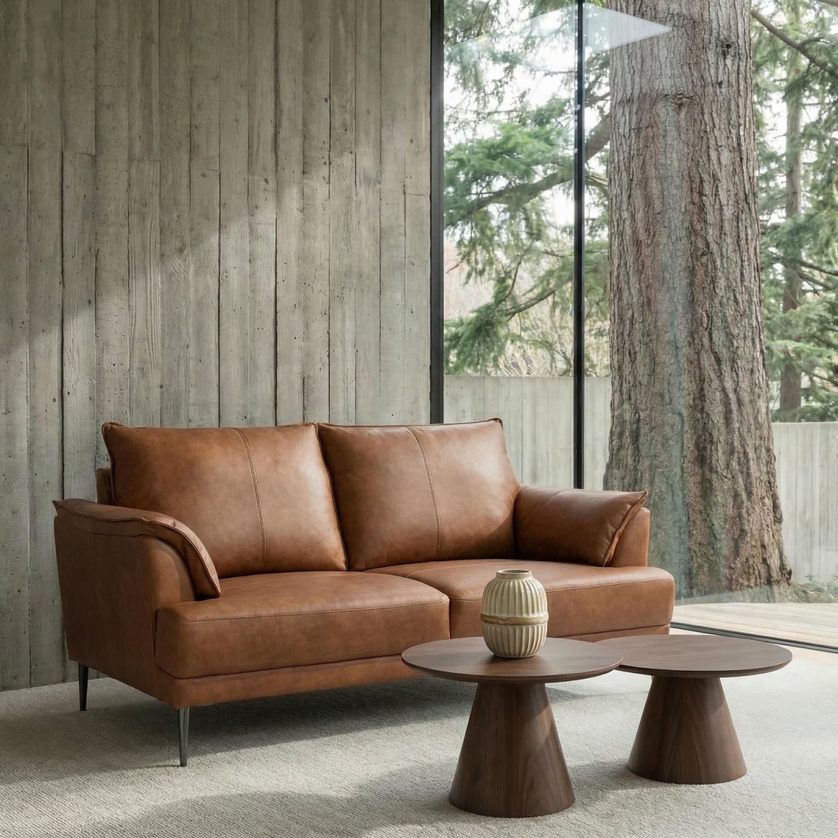 2-Sitzer Ledersofa - Echtleder Cognac Braun - FURNHOUSE