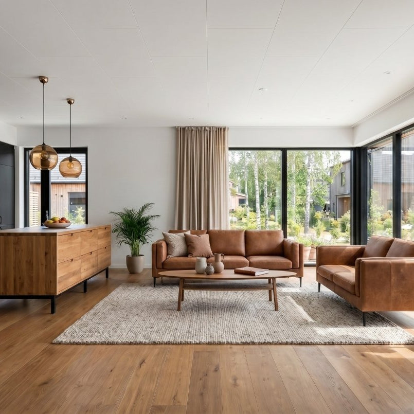 2-Sitzer Ledersofa Valencia Cognacbraun im hellen Wohnraum
