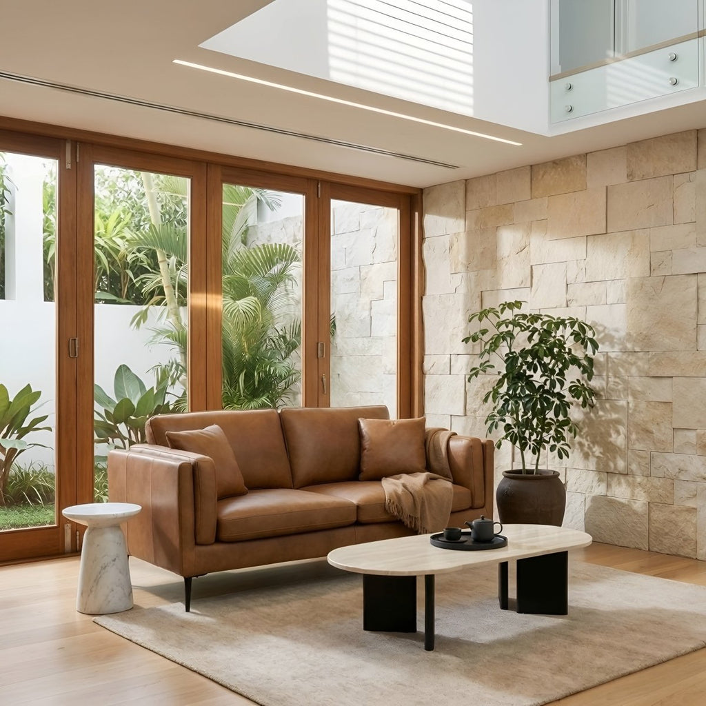 2-Sitzer Ledersofa - Echtleder Cognac Braun - FURNHOUSE