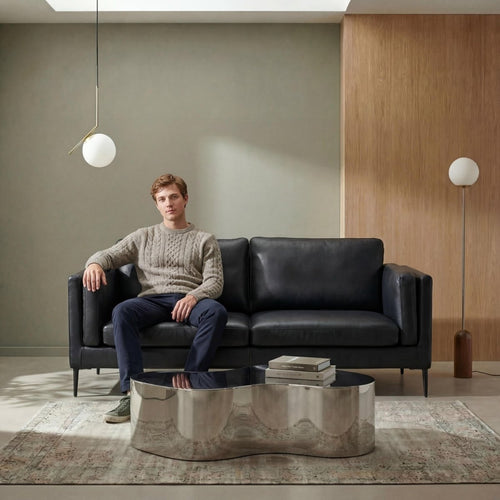 2-Sitzer Ledersofa - Echtleder Schwarz - FURNHOUSE