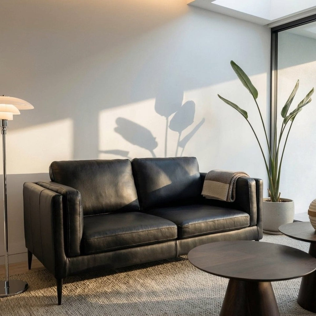 2-Sitzer Ledersofa - Echtleder Schwarz - FURNHOUSE