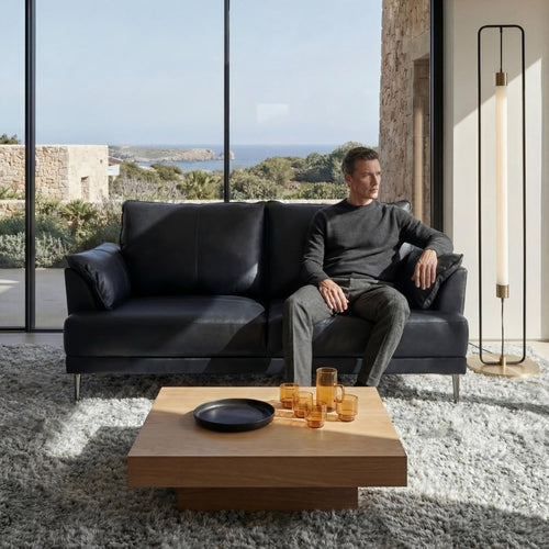 2-Sitzer Ledersofa - Echtleder Schwarz - FURNHOUSE