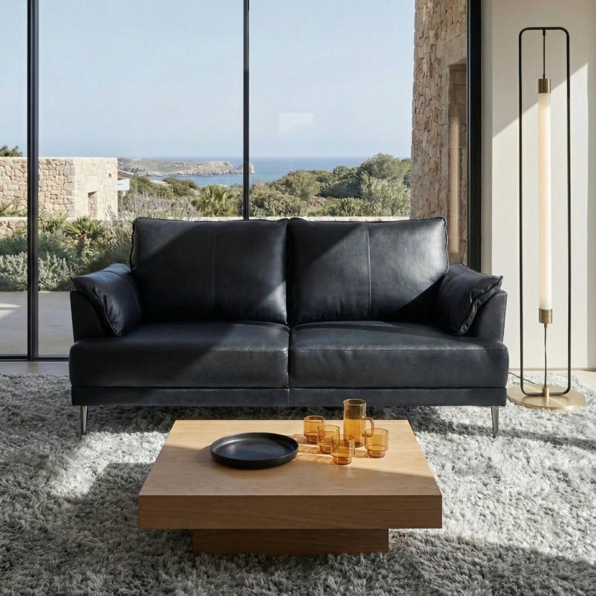 2-Sitzer Ledersofa - Echtleder Schwarz - FURNHOUSE