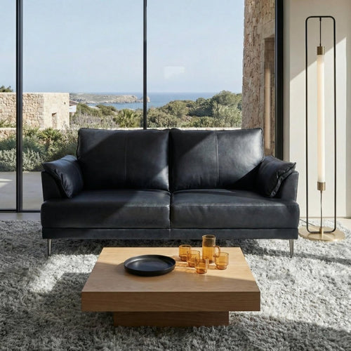 2-Sitzer Ledersofa - Echtleder Schwarz - FURNHOUSE