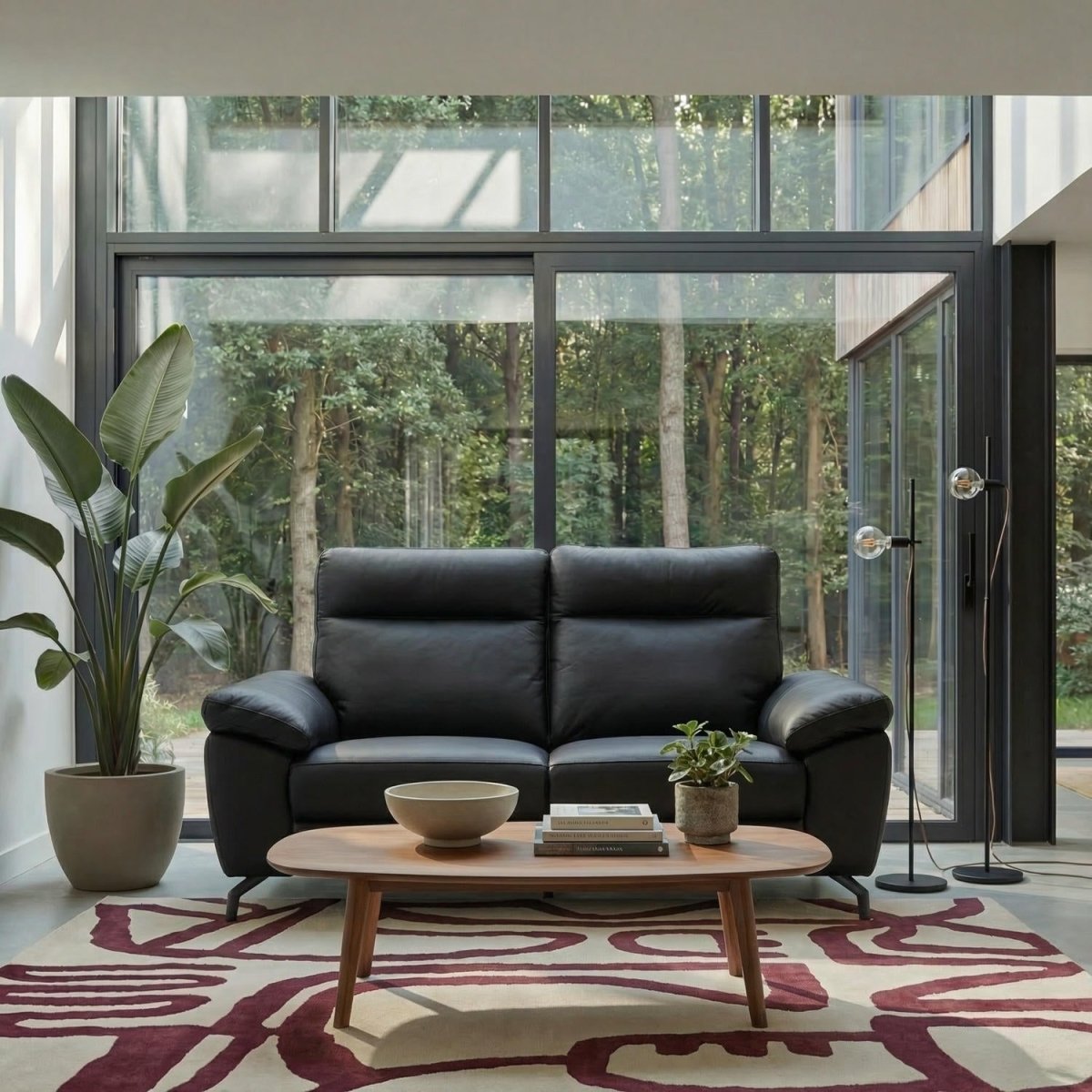 2-Sitzer Sofa - mit Elektrische Relaxfunktion, USB - Echtleder Schwarz - FURNHOUSE