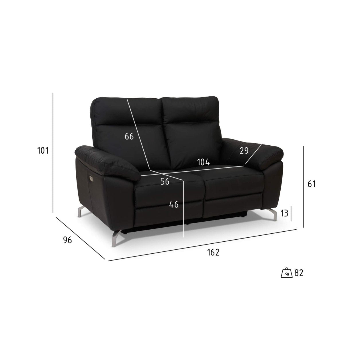 2-Sitzer Sofa - mit Elektrische Relaxfunktion, USB - Echtleder Schwarz - FURNHOUSE