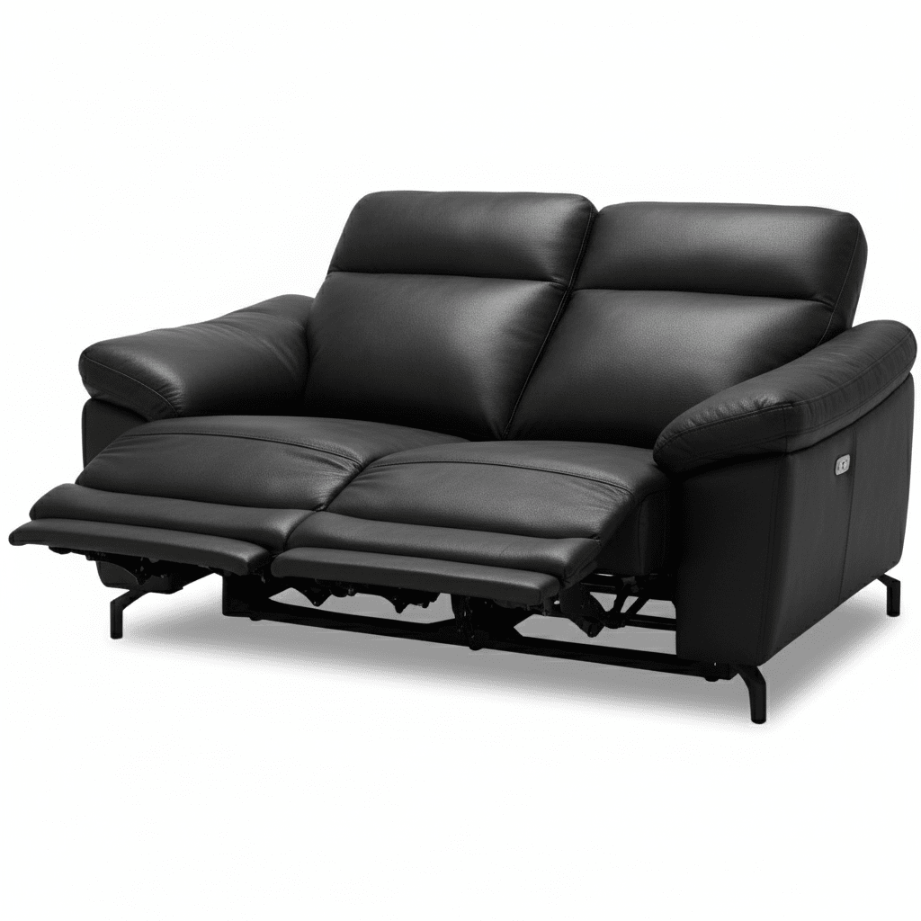 2-Sitzer Sofa - mit Elektrische Relaxfunktion, USB - Echtleder Schwarz - FURNHOUSE