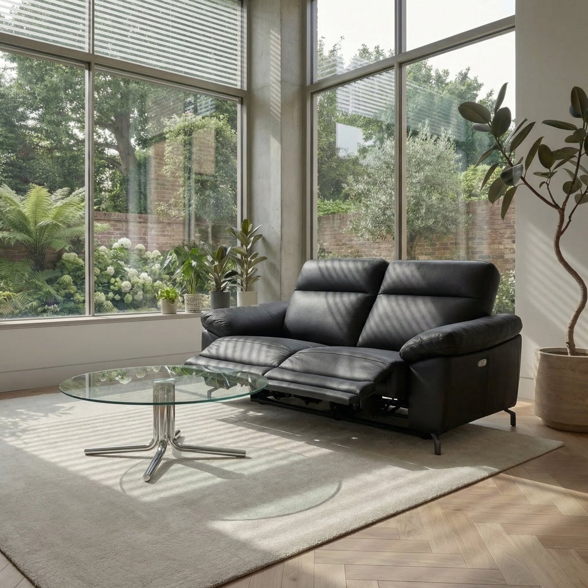 2-Sitzer Sofa - mit Elektrische Relaxfunktion, USB - Stoffbezug Schwarz - FURNHOUSE