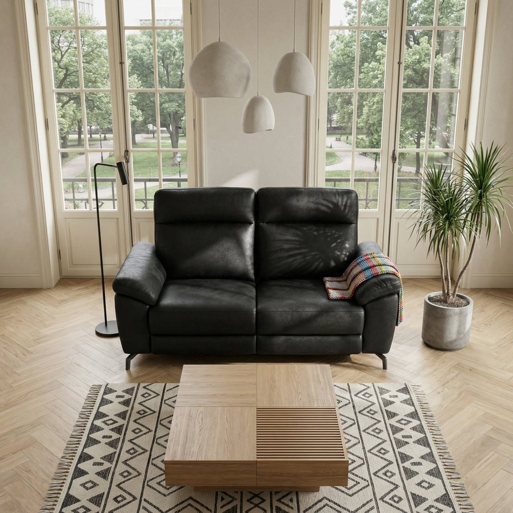 2-Sitzer Sofa - mit Elektrische Relaxfunktion, USB - Stoffbezug Schwarz - FURNHOUSE