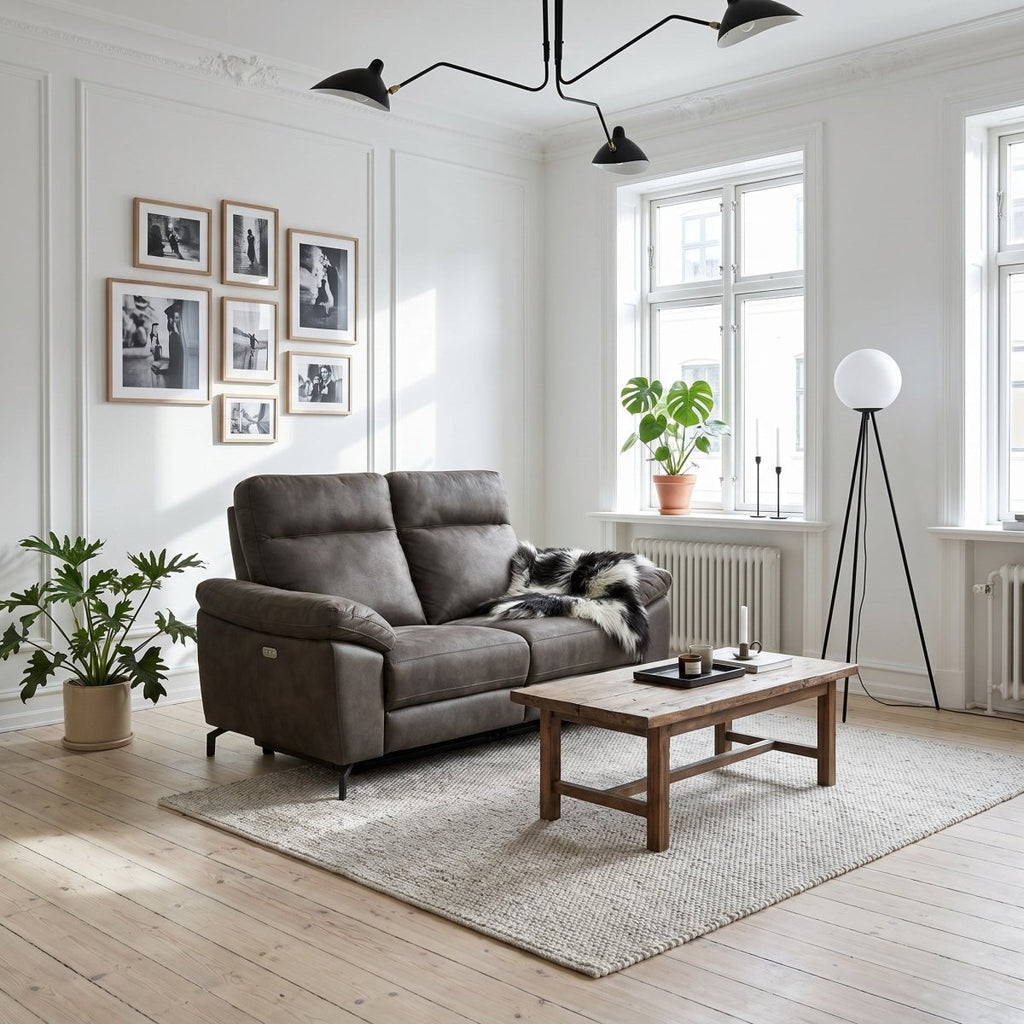 2-Sitzer Sofa - mit Elektrische Relaxfunktion, USB - Stoffbezug Taupe Grau - FURNHOUSE